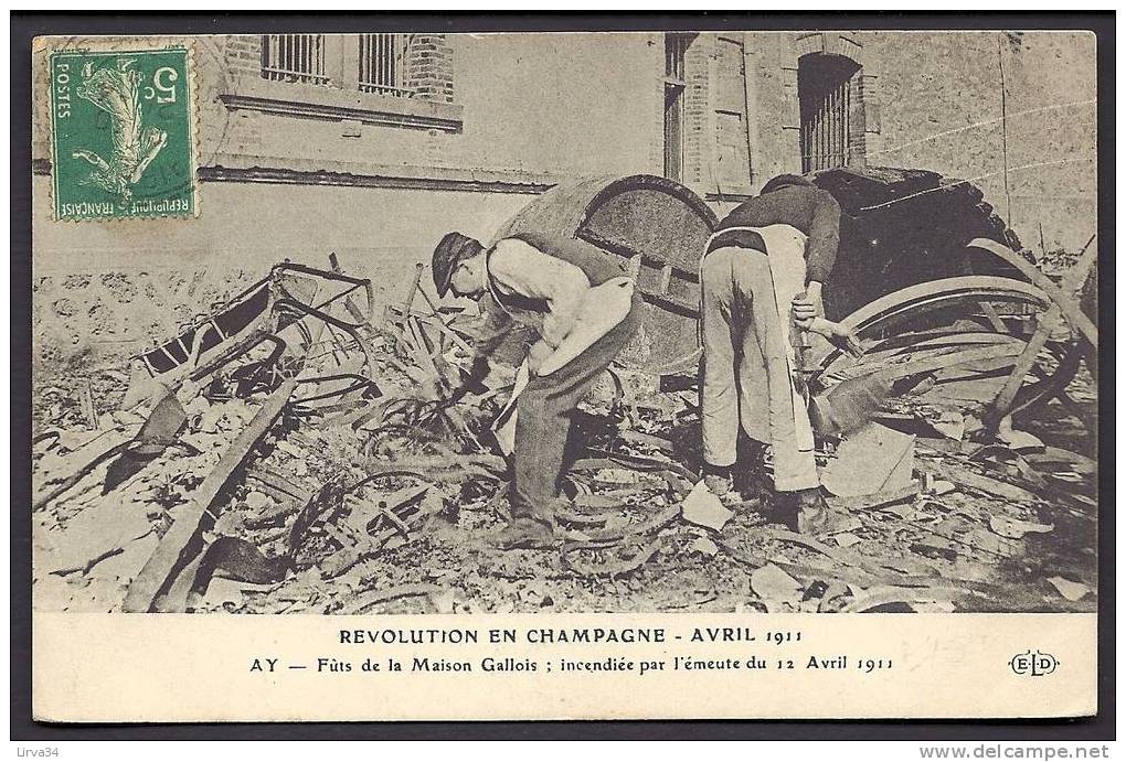 CPA  ANCIENNE- FRANCE- AY (51)- REVOLUTION EN CHAMPAGNE 12-4-1911- LA MAISON GALLOIS INCENDIÉE- FUTS CALCINÉS- GROS PLAN - Ay En Champagne