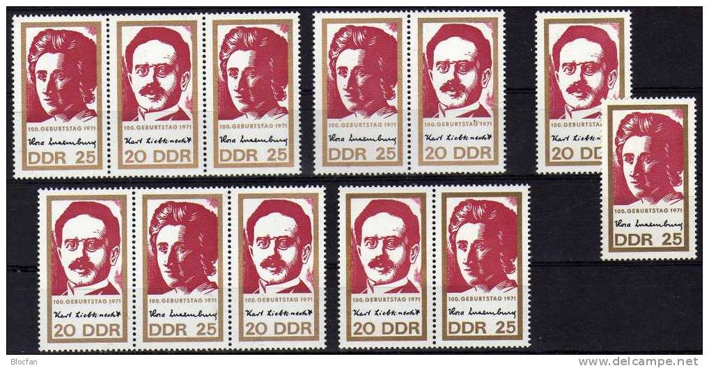 Politiker Liebknecht Und Luxemburg 1971 DDR 1650/1 Plus 4xZD W244 Bis W247 ** 8€ Begründer Der KPD Se-tenant Of Germany - Se-Tenant