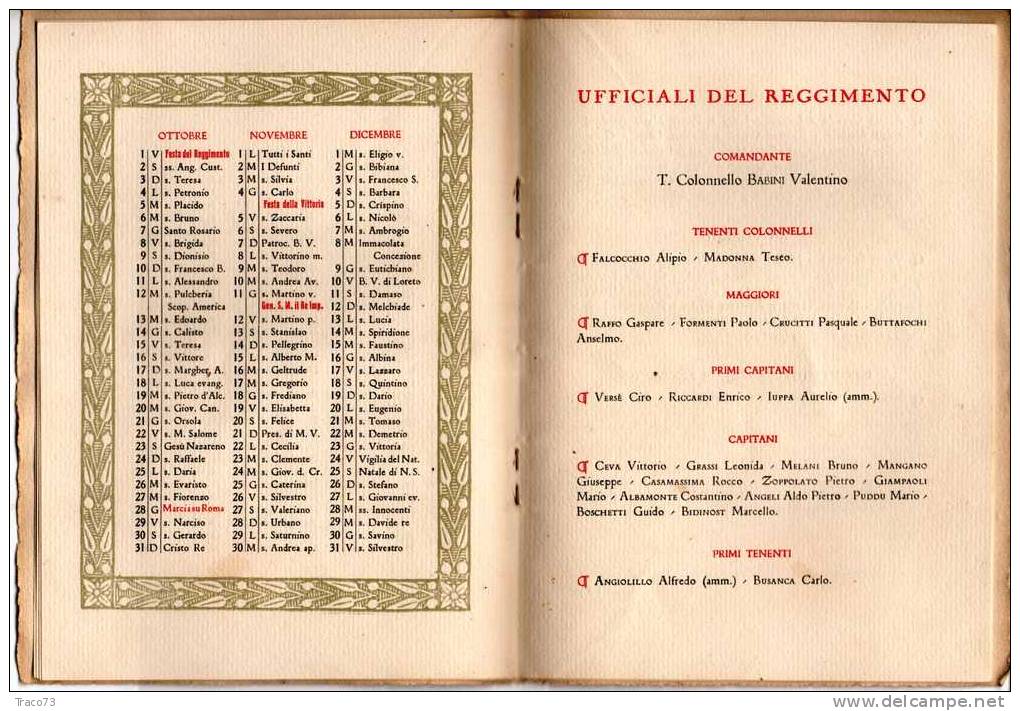 1937 ANNO XV  - CALENDARIO  del 3° REGGIMENTO  FANTERIA  CARRISTA