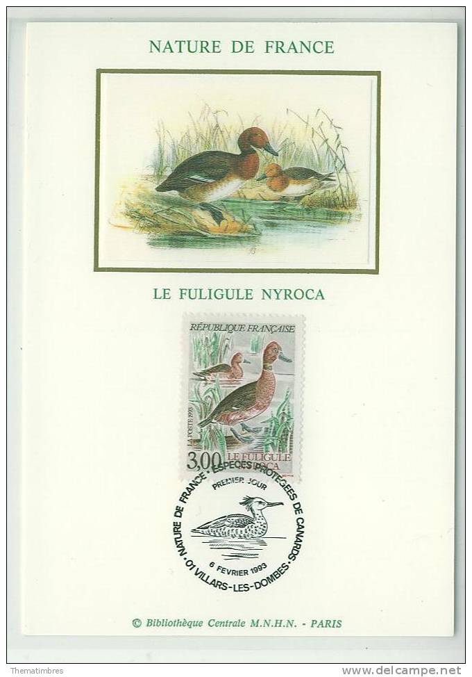CM1320 Fuligule Nyroca Canard VILLARS LES DOMBES 2786 France 1993 FDC Maximum - Ducks