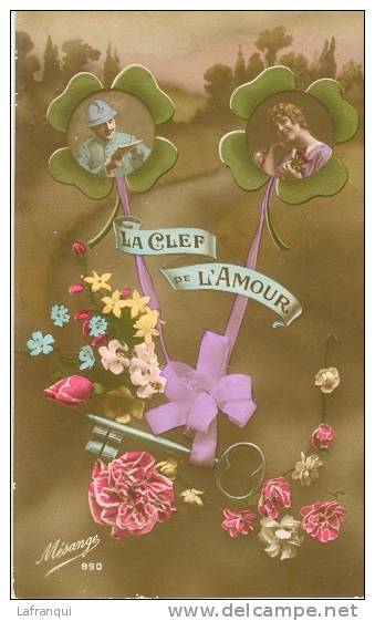 Guerre 1914-18- Ref B675- Couple - Theme Couples - Carte Montage - La Clef De L Amour - Trefles - Carte Bon Etat - - Guerre 1914-18