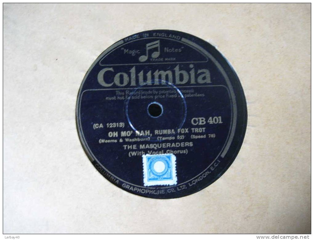 78 Tours The Masqueraders Carry On - Oh Mo Nah - Columbia - 78 Rpm - Schellackplatten