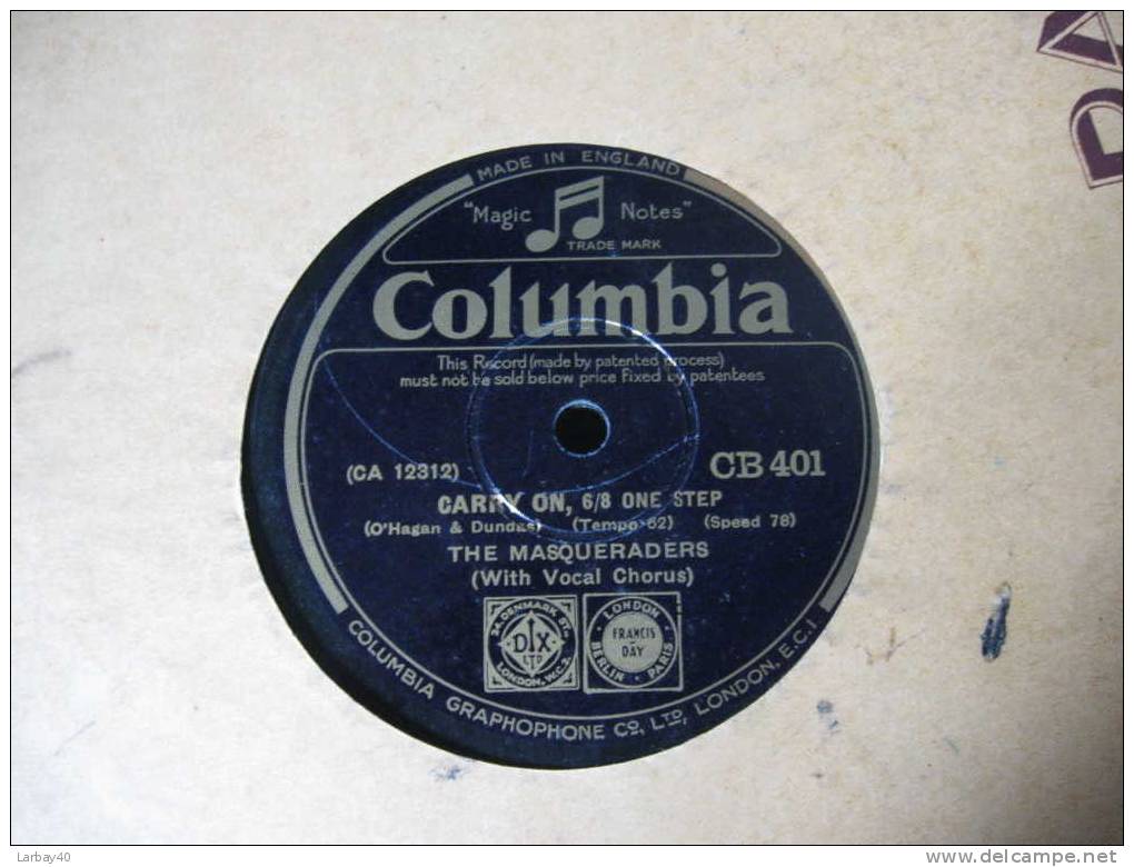 78 Tours The Masqueraders Carry On - Oh Mo Nah - Columbia - 78 Rpm - Schellackplatten