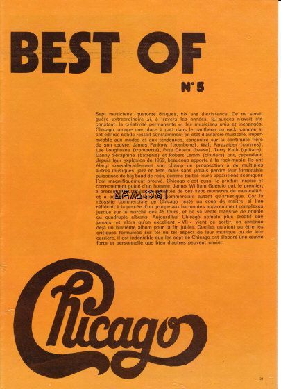 Best Of N° 5 - CHICAGO - Extrait De Best N° 72 - Avec Discographie - 12 Pages - Sonstige & Ohne Zuordnung