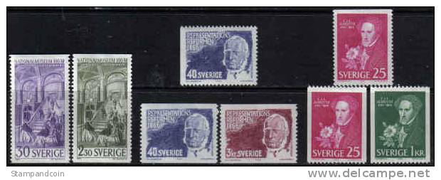 Sweden #699-703 + 707-09 XF Mint Hinged 3 Sets From 1966 - Unused Stamps