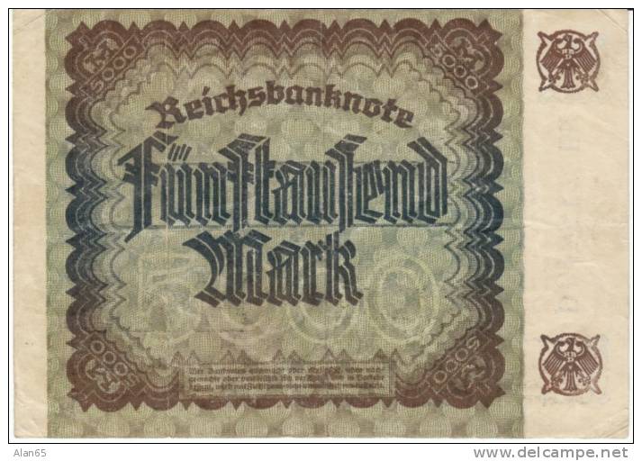 Germany #81a 5000 Marks 1922 Fourth Issue Currency Banknote - 5000 Mark