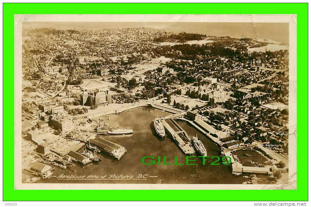 VICTORIA, BC  - AEROPLANE VIEW OF VICTORIA CITY & HARBOUR - ANIMATED SHIPS - JOSHARA - TRAVEL IN 1930 - - Victoria