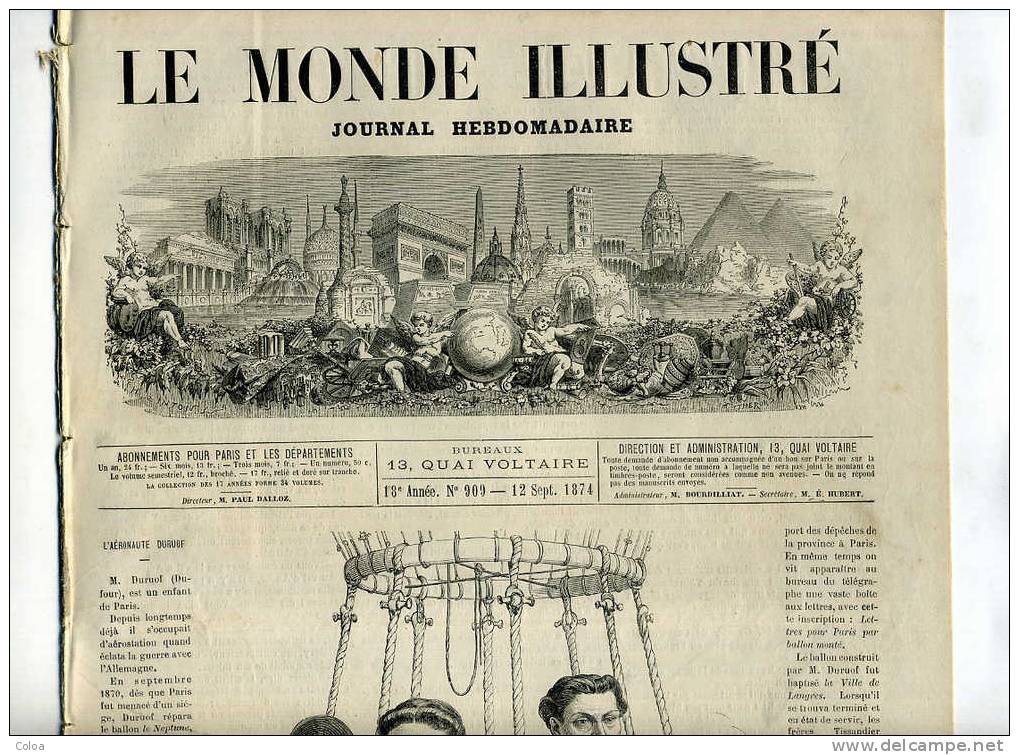 Aérostation Le Ballon Le Tricolore 1874 - Revistas - Antes 1900