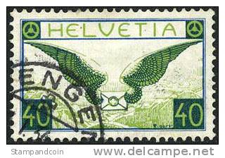 Switzerland C14a Used 40c Grilled Gum Airmail From 1933 - Usati