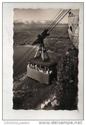 Cp, 74, Veyrier-du-Lac, Le Téléférique, Station Supérieur Et Vue Générale Sur Annecy, Voyagée 1958 - Veyrier