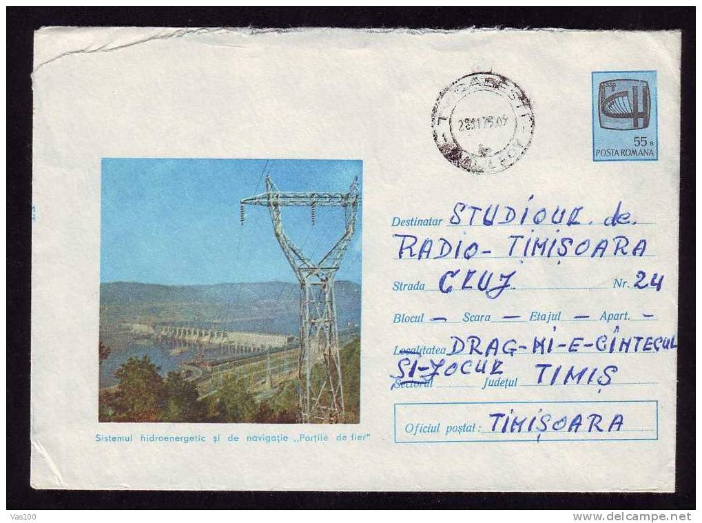 Romania 1972 VERY RARE  STATIONERY COVER,WITH BARRAGE,ENERGIES ,ELECTRICITE. - Electricité