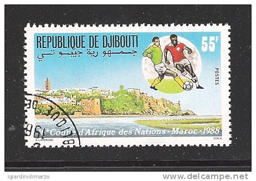 REPUBLIQUE DE DJIBOUTI - 1988 - VALORE OBLITERATO DA 55 F. - 16° COPPA D' AFRICA DI CALCIO - IN BUONE CONDIZIONI. - Fußball-Afrikameisterschaft