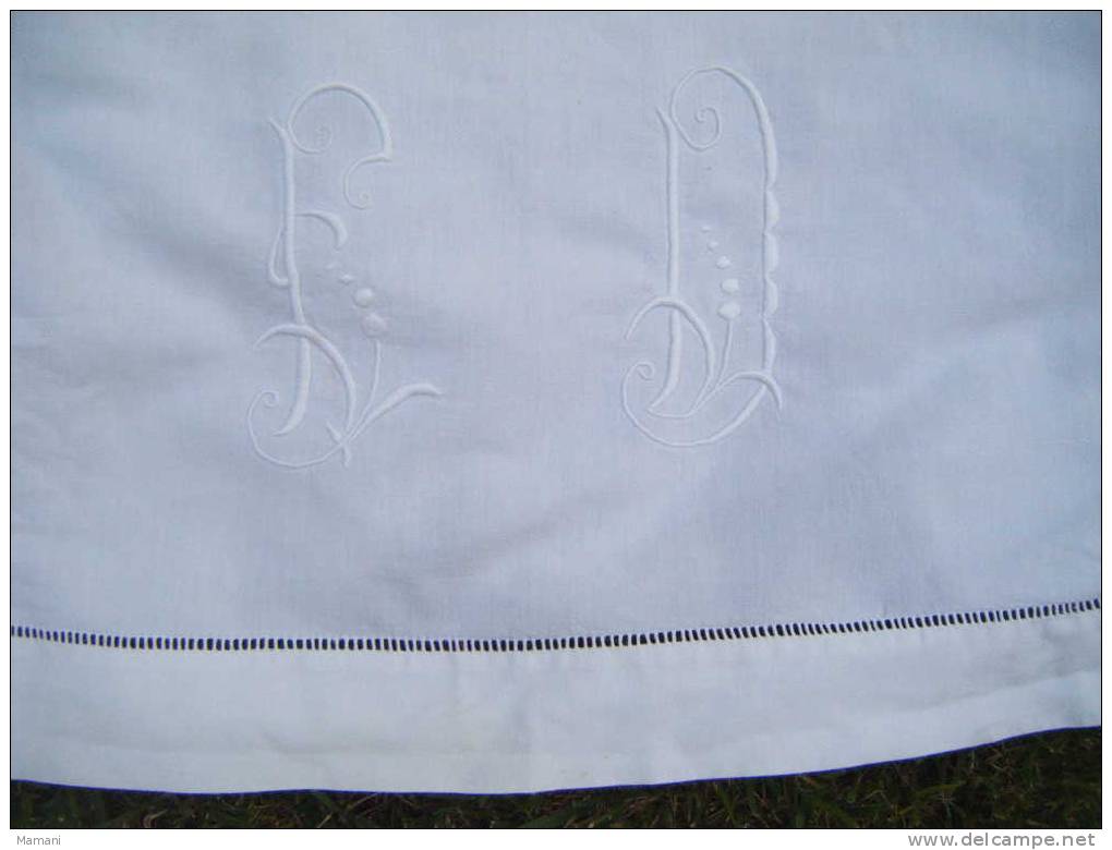 Drap Ancien Brode Monogramme  PD + Jour  164X280 HAUTEUR LETTRES 15CM - Sabanas/Cubrecamas