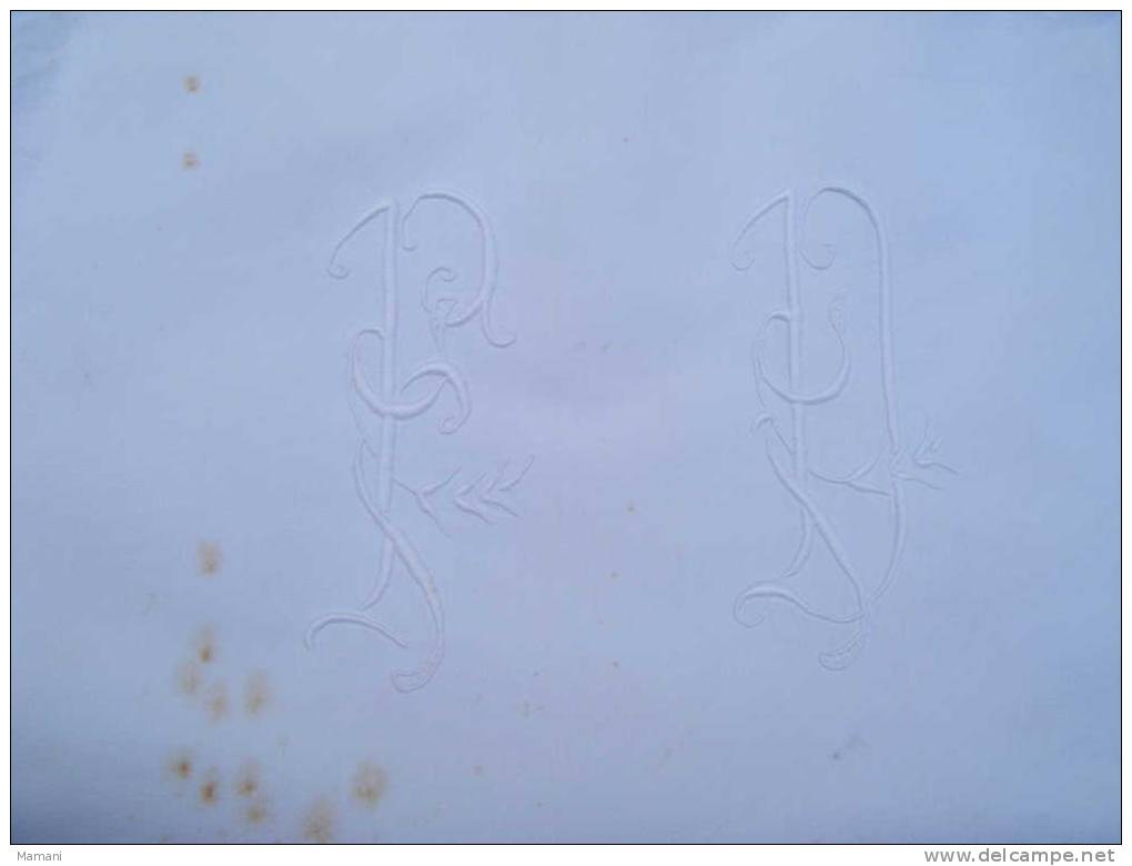 Drap Ancien Brode Monogramme  F B  196X276  De Roussie Ou Vieillesse - Lenzuola/Copriletti