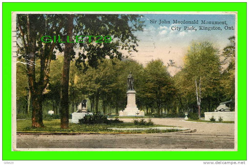 KINGSTON, ONTARIO - SIR JOHN MACDONALD MONUMENT, CITY PARK - TRAVEL IN 1931 - INTERNATIONAL FINE ART - - Kingston
