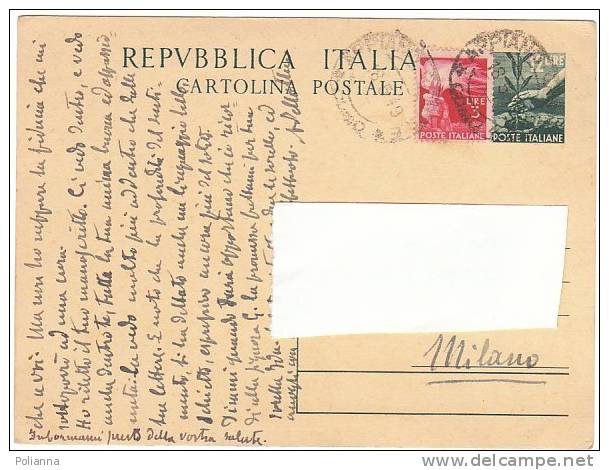 A0238 - Cartolina Postale 12£ Democratica + Affr. 3£ Dem  VG 1949 - 1946-60: Storia Postale