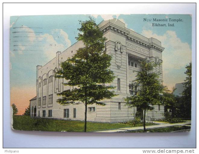 Elkhart In            New Masonic Temple             1912 Cancel Top Chipping Border - Otros & Sin Clasificación