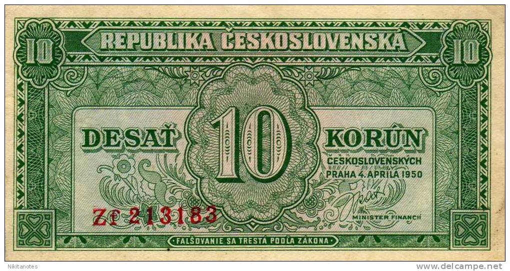 Ceskoslove&#8203;nska Note 10 Korun 1950 CIRCULATED - Tchécoslovaquie