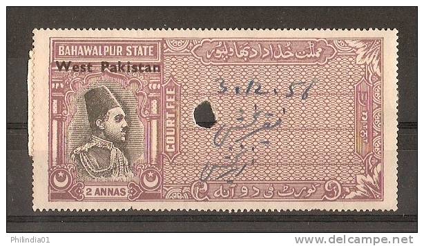Princely State - BAHAWALPUR /W. PAKISTAN 2 As Type8 Not Rd By KM India Fiscal Revenue Court Fee Stamp Paper Inde Indien - Bahawalpur