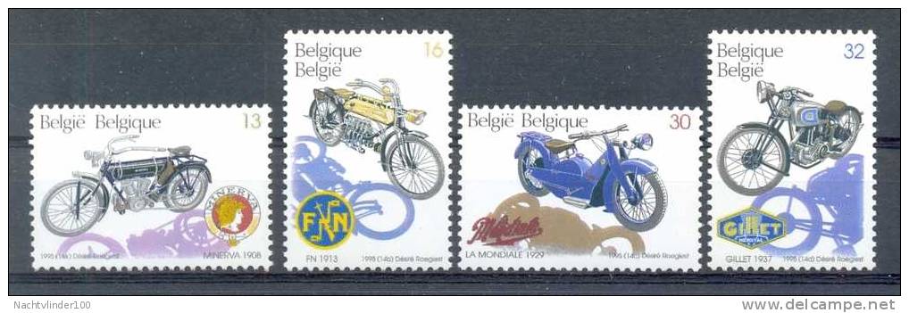 Mmb007 TRANSPORT MOTOR MOTORFIETS MOTORS MINERVA 1908, FN 1913, LA MONDIALE 1929 GILLET 1937 BELGIË BELGIQUE 1995 PF/MNH - Motorbikes