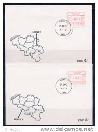 FDC De Liège 1 Et Mons 1   FRAMA Vignette, VA 44 Et VA 47  Cote 11 E - Andere & Zonder Classificatie