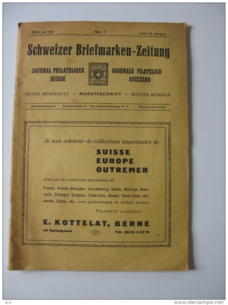 Schweizer Briekmarken Zeitung N°7  Bern Juli 1950- Journal Philatelique Suisse - Cataloghi