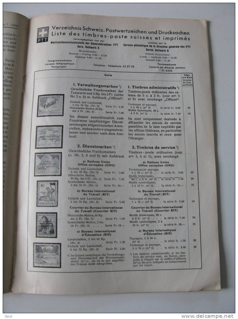 Schweizer Briekmarken Zeitung N°7  Bern Juli 1950- Journal Philatelique Suisse - Catálogos