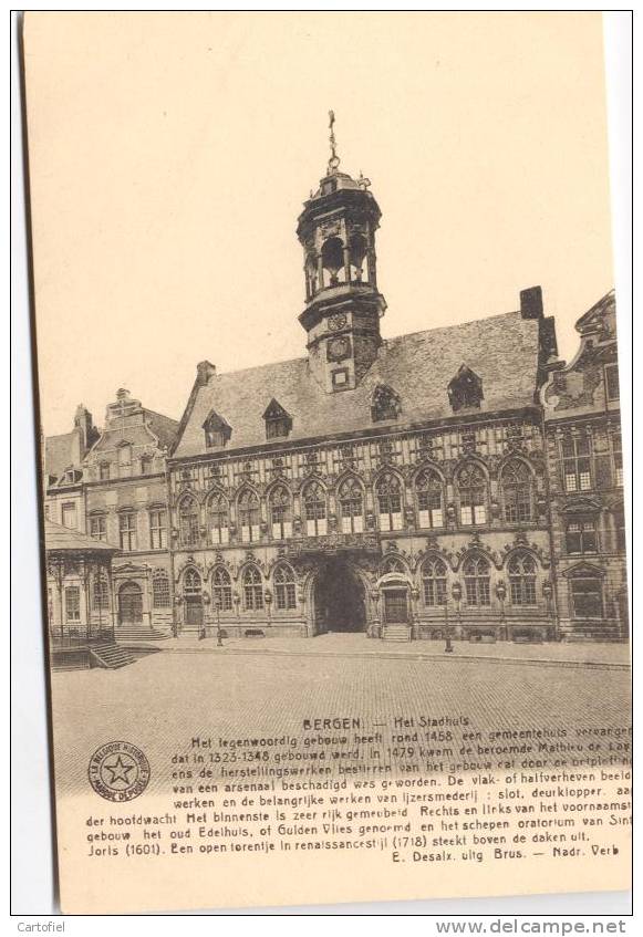 MONS-BERGEN-HET STADHUIS-UITGAVE  E. DESAIX-BRUSSEL-CARTE VIERGE AU VERSO!! - Mons