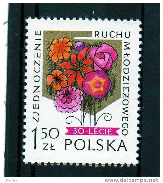 30 Jahre Jugend-Bewegung 1978 Blumenstrauß Polen 2566+Block 72 ** 1€ Blumen Bloque Hojas M/s Flower Bloc Sheet Bf Polska - Blokken & Velletjes