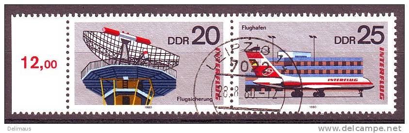 DDR Zusammendruck W Zd445 Perfekter Tagesstempel Leipzig  Interflug Luftpostausstellung Flugzeug - Se-Tenant