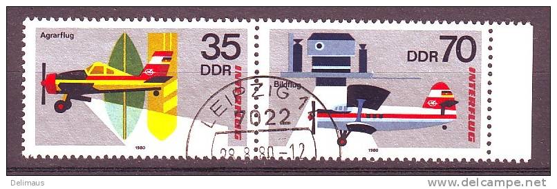 DDR Zusammendruck W Zd447 Perfekter Tagesstempel Leipzig  Interflug Luftpostausstellung Flugzeug - Se-Tenant
