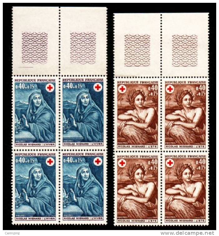 1619 1620 **  2 Blocs De 4 Timbres Au Profit De La Croix Rouge -  France  1969 - L´été Et L´hiver - Neufs