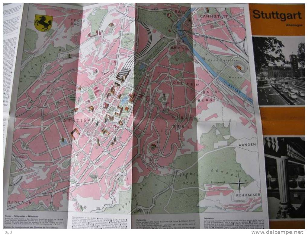 Plan De Stuttgart Couleur  Et Carte De La Région  Sur Dépliant Accordéon De  6 Volets -Texte Français TBE - Europa