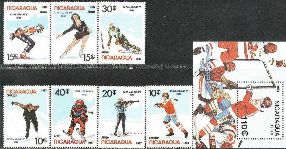 AT0115 Nicaragua 1988 Winter Games 7v+M MNH - Winter 1988: Calgary