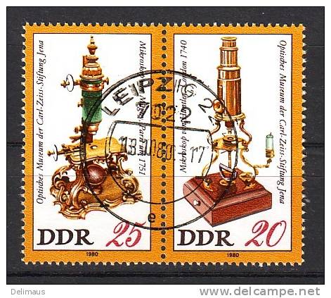 DDR Zusammendruck W Zd461 Perfekter Tagesstempel Leipzig Carl-Zeiss Mikroskop Jena - Se-Tenant