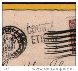 284 Op Kaart Met Stempel BRUXELLES Met Naamstempel (Griffe) COURT-ST-ETIENNE - Linear Postmarks