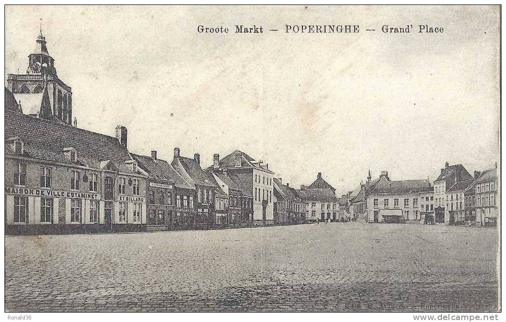 Cp BELGIQUE Groote Markt POPERINGHE Grand' Place , église ( Maison De Ville Estaminet Et Billard , Salle - Poperinge