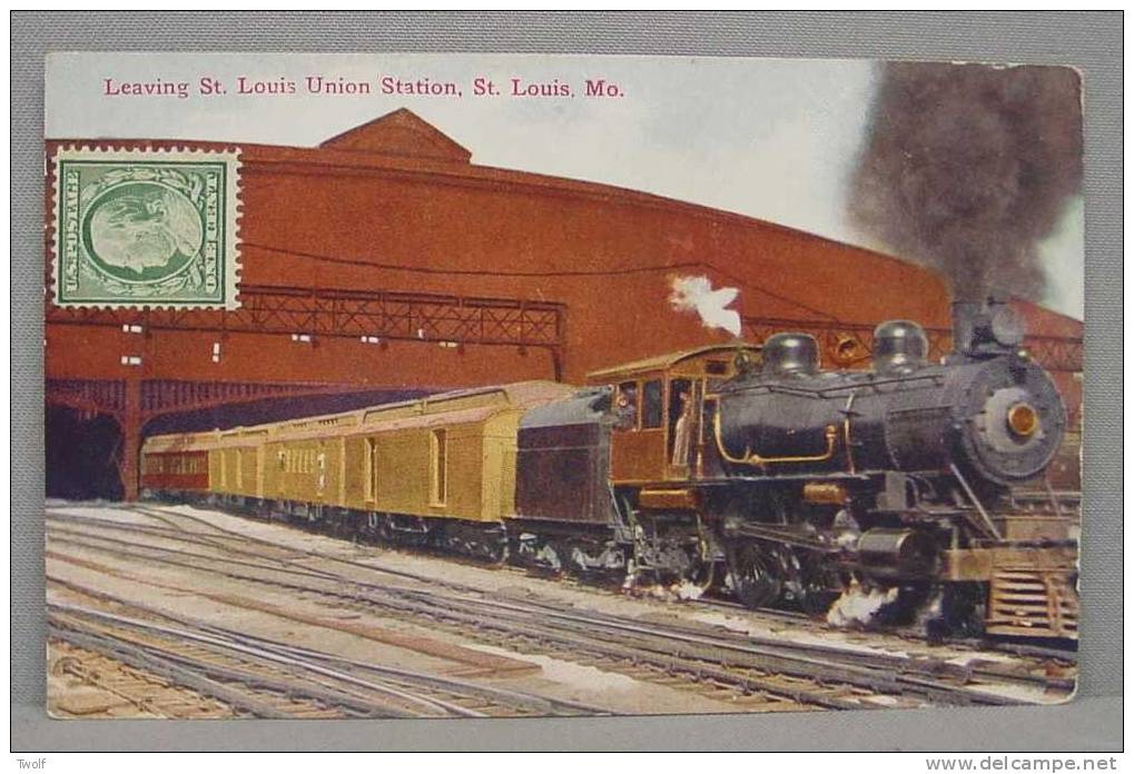 St. Louis, MO - Leaving St. Louis Union Station - Majestic Publishing Company, Indianapolis, 505 - (train-trein) - St Louis – Missouri