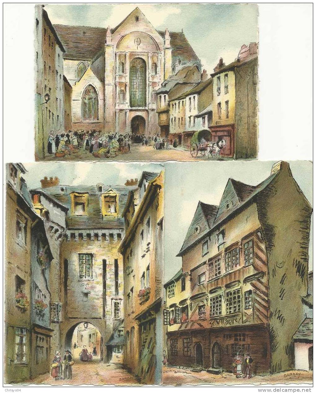 105eb   35 RENNES LOT DE 3 CP CHROMOLITHOGRAPHIES DE BARDAY EN TTBE PORTE MORDELAISE, PLACE ST GERMAIN, MAISON DU GUESC - Rennes