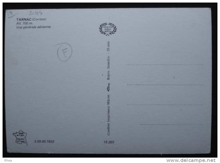 19 Tarnac Vue Aerienne D19D K19033K C19265C RH023180 - Autres & Non Classés