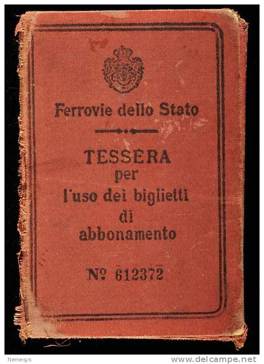 ITALIA ITALY 1930 FERROVIE DELLO STATO TESSERA PER BIGLIETTI DI ABBONAMENTO SENZA FOTO CON TASCA INTERNA - Historical Documents