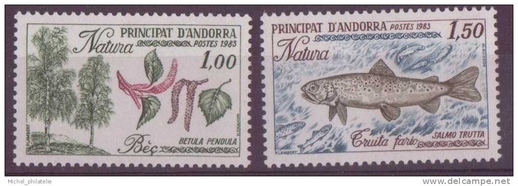 ANDORRE N° 311/12** NEUF SANS CHARNIERE    FLORE PROTECTION DE LA NATURE  FLORE ET FAUNE- BOULEAU-TRUITE - Unused Stamps