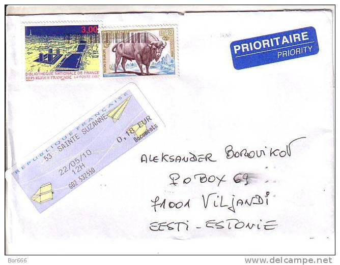 GOOD FRANCE Postal Cover To ESTONIA 2010 - Good Stamped: Bibliotheke ; Bison - Covers & Documents