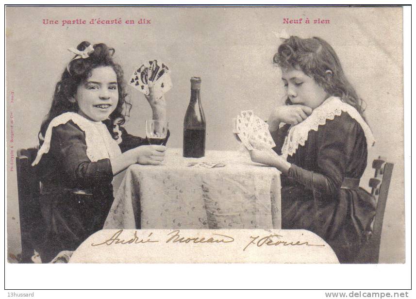 Carte Postale Ancienne Fantaisie Bergeret - Une Partie D'écarté En Dix. Neuf à Rien - Jeu De Cartes - Spielkarten