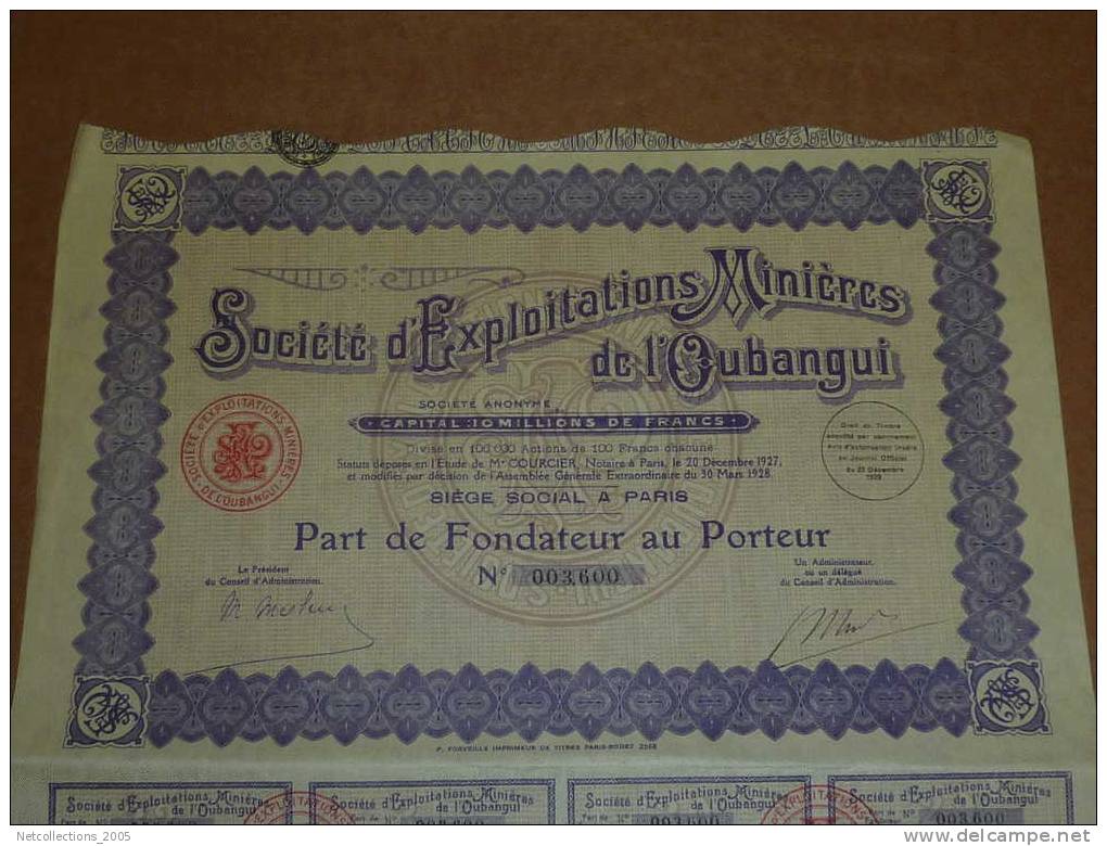 SOCIETE D´EXPLOITATION MINIERES DE L´OUBANGUI - ACTIONS TITRES - Mines