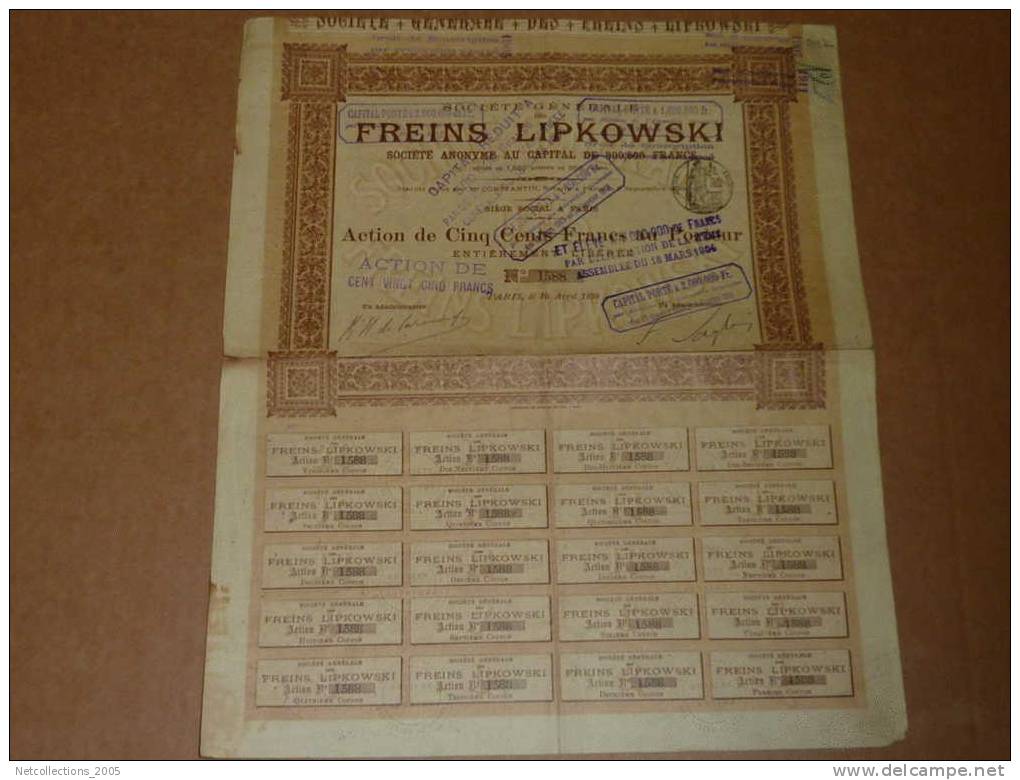 SOCIETE GENERALE DES FREINS LIPKOWSKI SOCIETE ANONYME ...- ACTIONS TITRES - Automobile