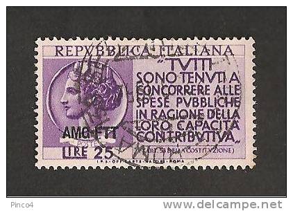 TRIESTE A  25 LIRE PROPAGANDA REDDITO 1954 - Afgestempeld