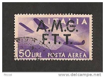 TRIESTE A   50 LIRE POSTA AEREA SOVRASTAMPA SU DUE RIGHE *DIFFETTOSO* - Airmail