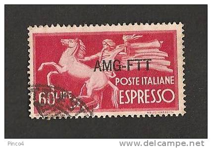 TRIESTE A   60 LIRE ESPRESSO SOVRASTAMPA SU UNA RIGA - Eilsendung (Eilpost)