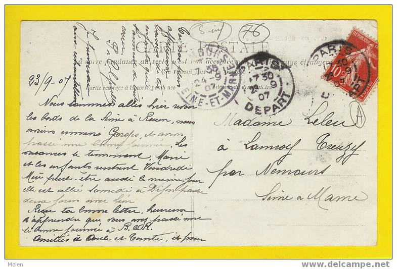 PENICHE & GRUE - QUAI DE PARIS ROUEN Circulée : 1907 Dept 76 Seine-Maritime  H71 - Péniches